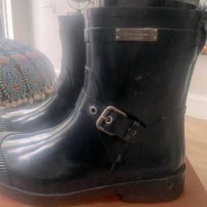 COACH Navy Blue Lester Shiny Boots